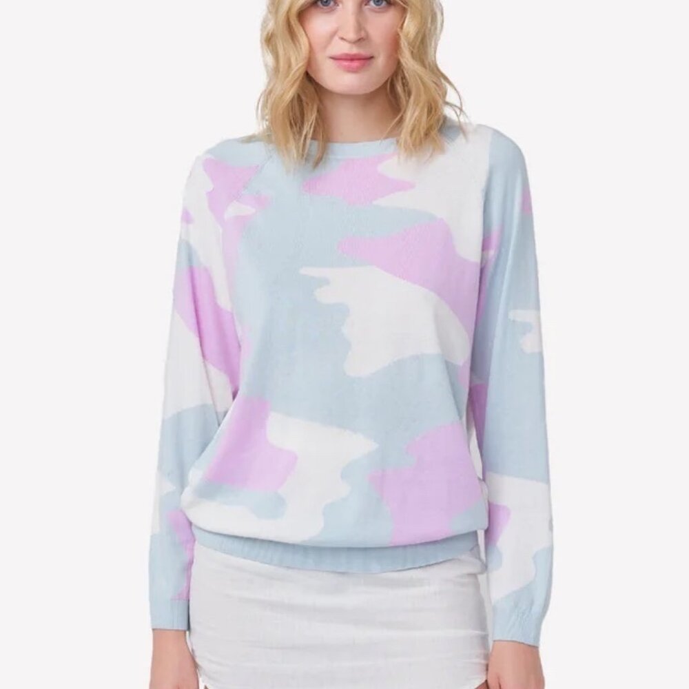 Wispr by Brodie Cashmere Pastel Camouflage Sweater - Light Blue, Pink, White